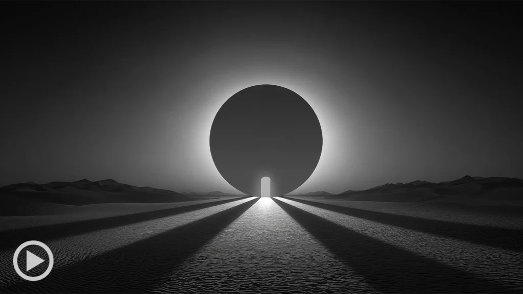 For the monochrome tunnel artwork: The Gap and The Gain - A cinematic visualization of Dan Sullivan's principle of progress by Level Up Audio.